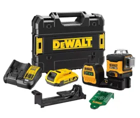 DeWalt DCE089D1G18-QW zöld vonallézer jelfogóval 2Ah akkumulátor + töltő, TSTAK kofferben